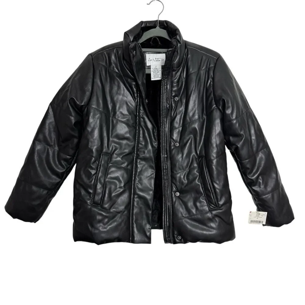 Liv & Lottie Girls Faux Leather Puffer Jacket Size 12 NWT Winter Trendy Urban